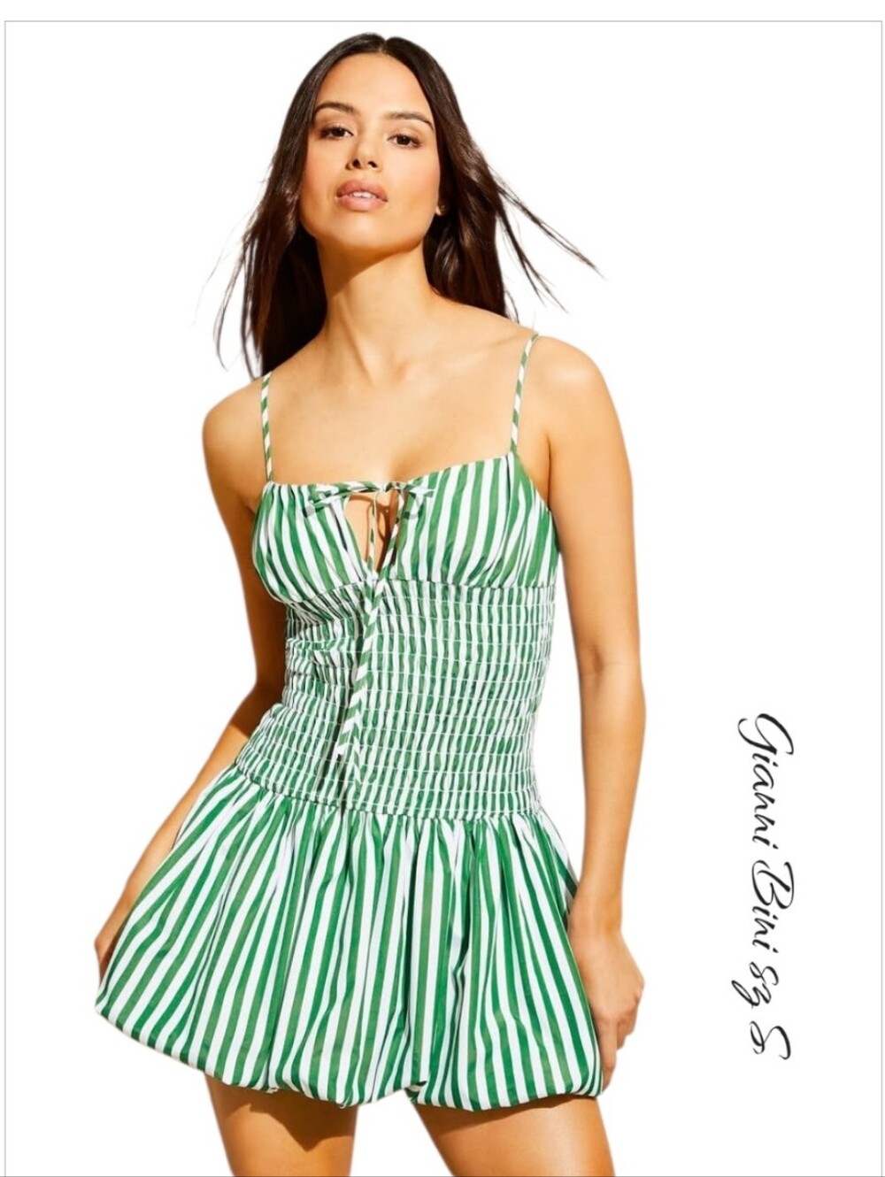 Gianni Bini Ellie Stripe Smocked Drop Waist Bubble Hem Dress